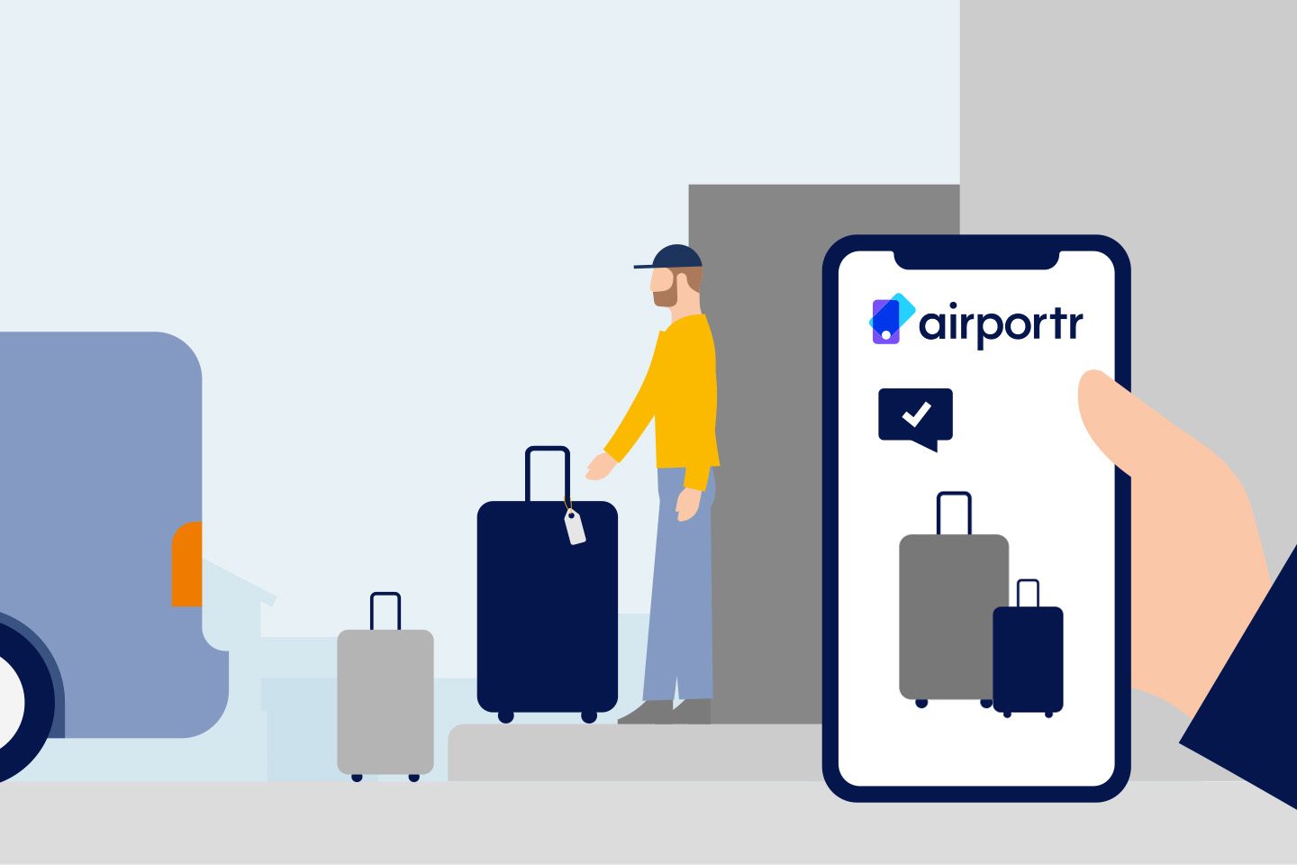 Airport app for booking flights with a feature for bag-free travel, allowing users to travel without carrying luggage.