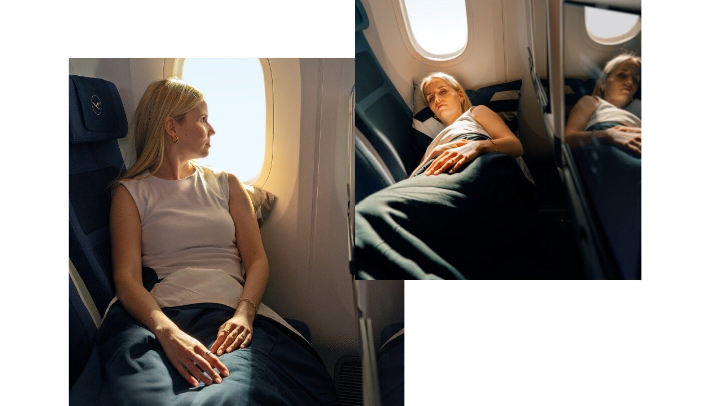 Eine Reihe von Schlafsitzen in der Economy Class.