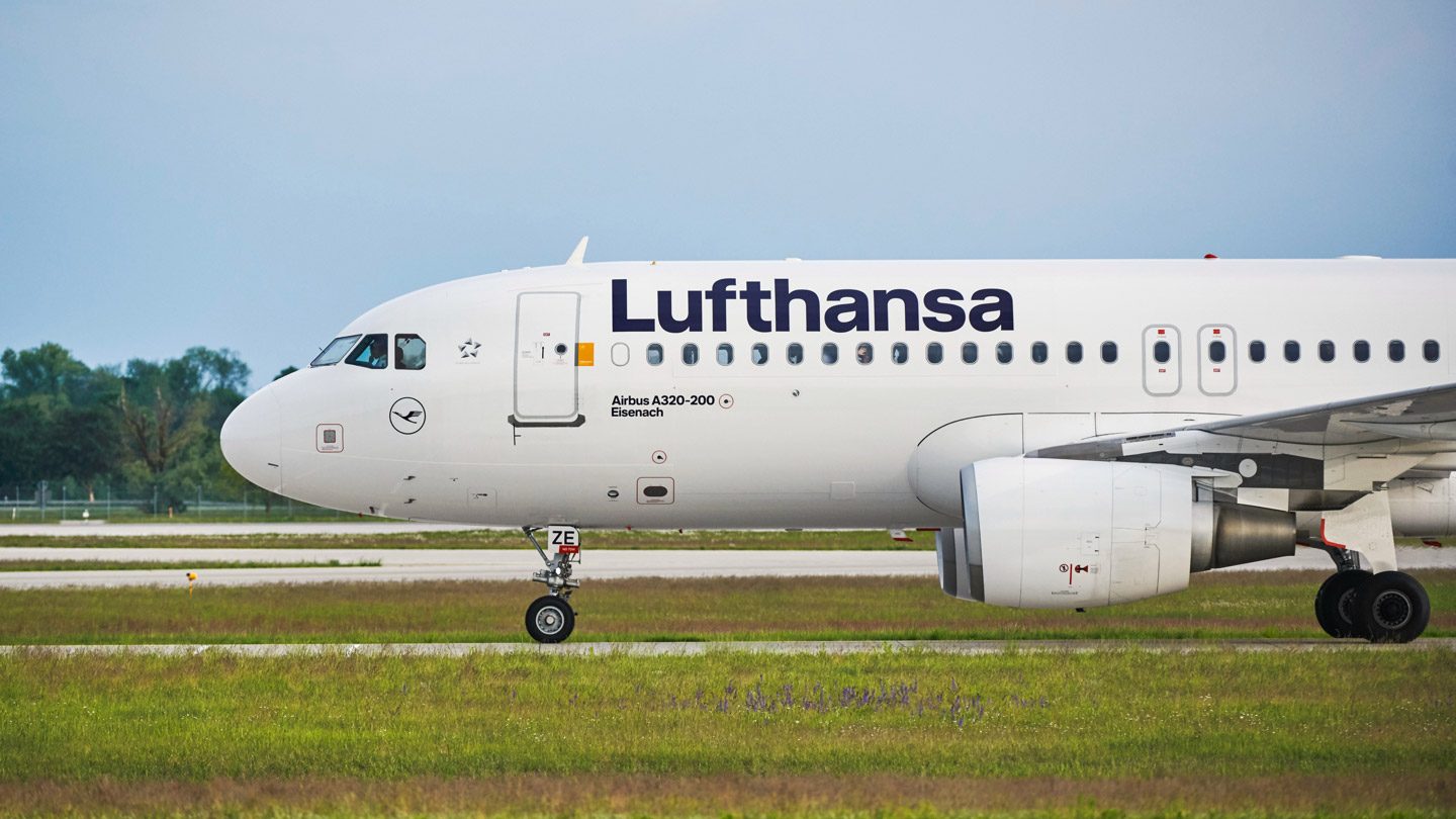 Airbus A320-200 taxiing on the runway.