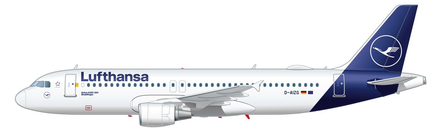 Side view illustration of a Lufthansa Airbus A320-200 aircraft