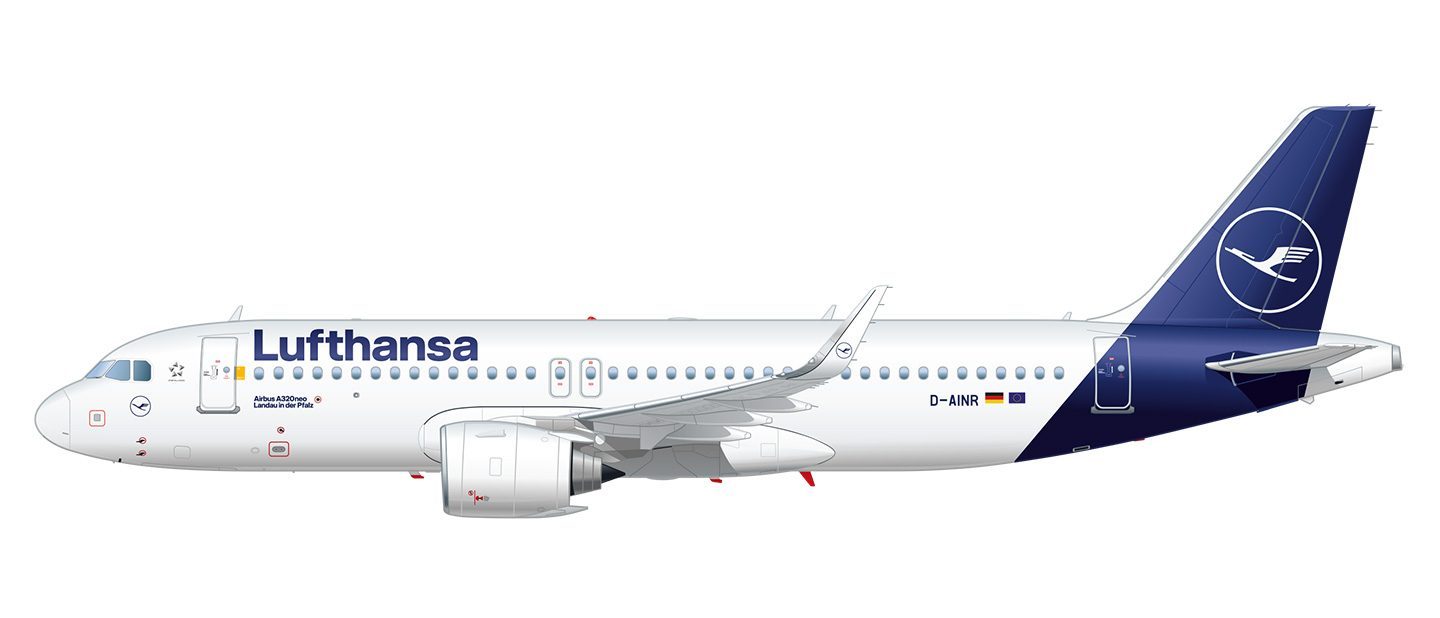 Avión de pasajeros Airbus A320neo de media distancia con la librea de Lufthansa.