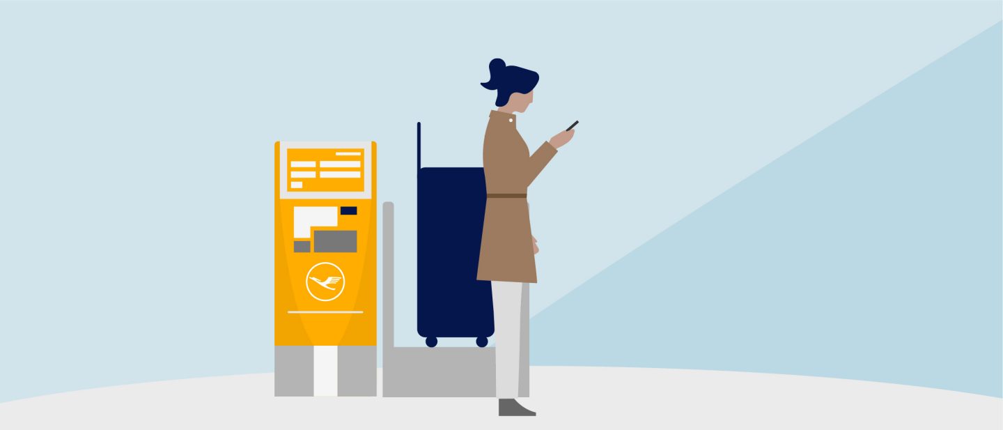 Illustration zeigt Situation am Bag Drop Automaten // Illustration shows situation at bag drop terminals