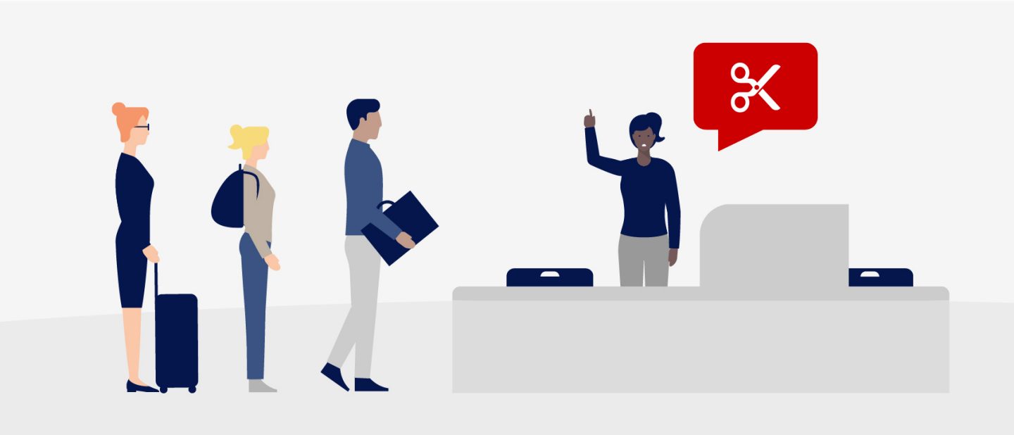 Illustration zeigt gefährliche Gegenstände an der Sicherheitskontrolle // Illustration shows dangerous goods at the security check