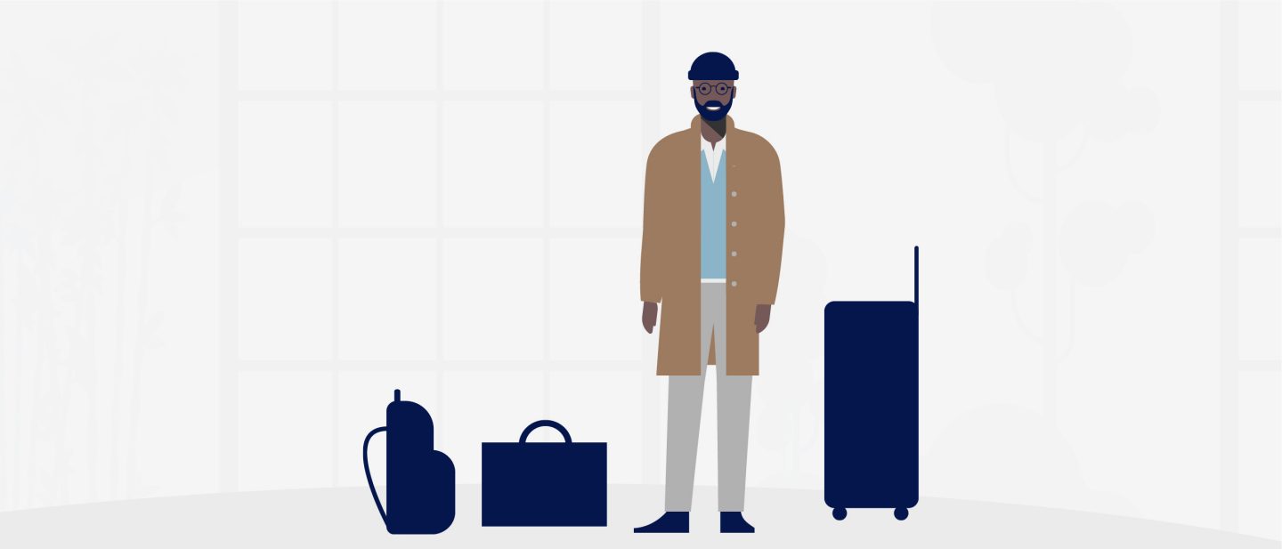 Illustration zeigt Person mit erlaubtem FreigepÃ¤ck // Illustration shows person with allowed free baggage