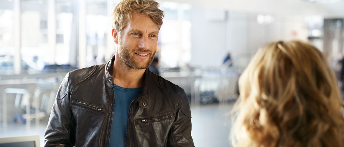 Man being served at the airport terminal.