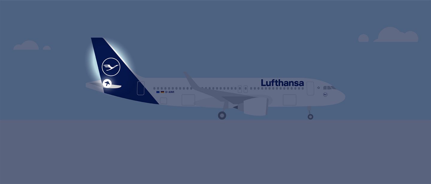 Illustration of a Lufthansa airplane with an illuminated tail logo
