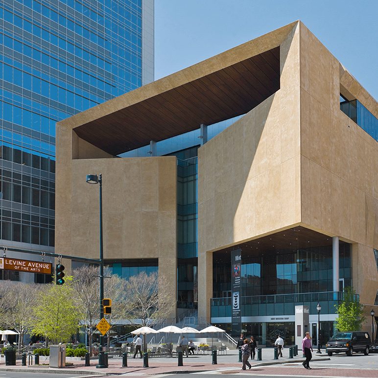 Mint Museum with glass front and bold architectural frame in Charlotte