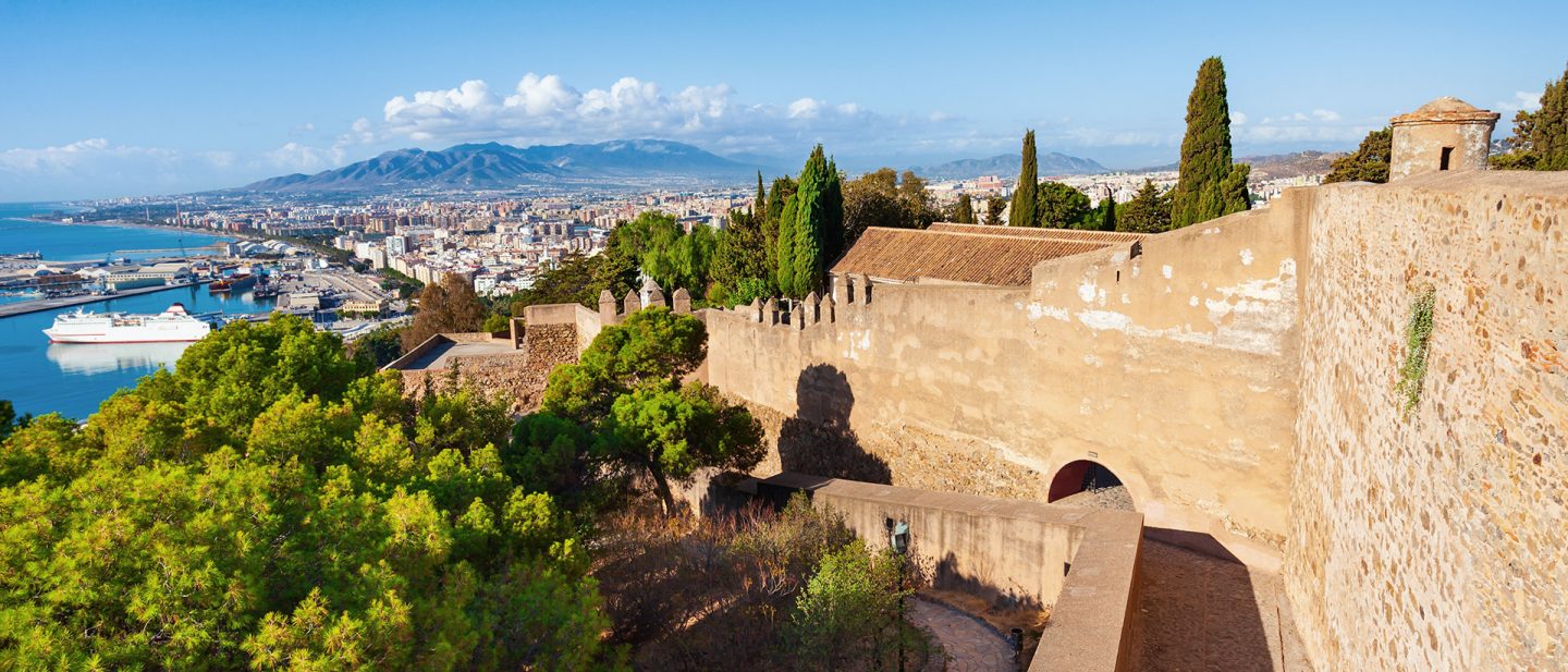 The walls of the Alcazaba of Málaga offer a wide view over the city and the harbor