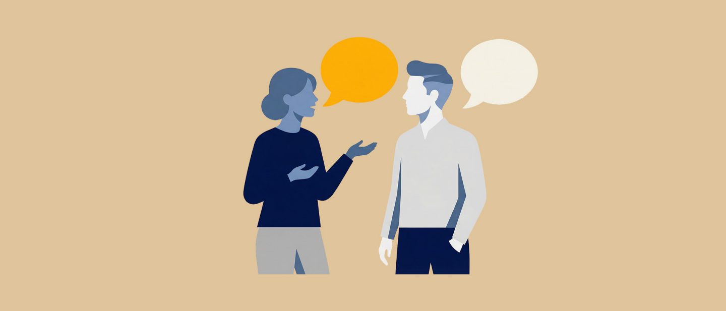 Illustration of a woman and a man in conversation