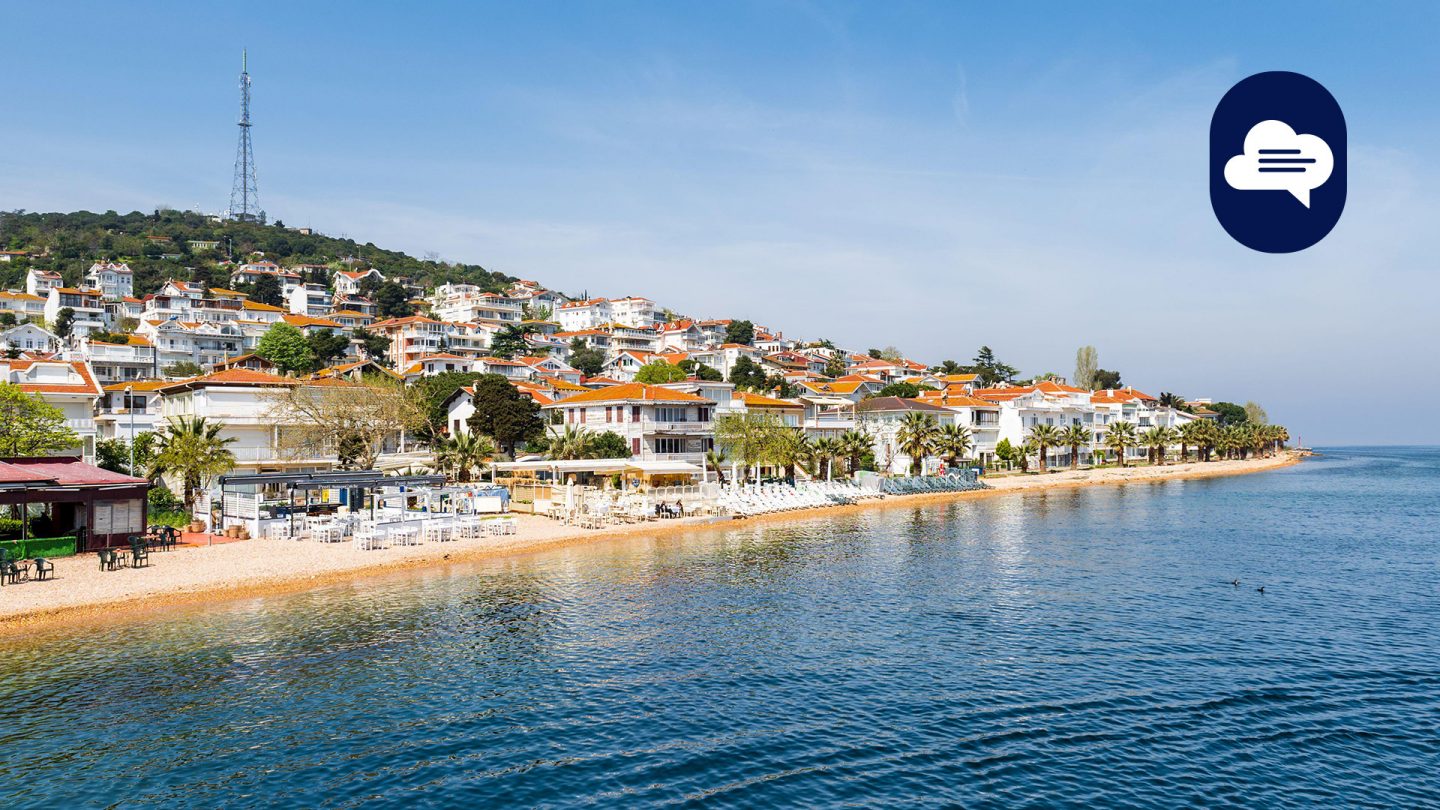 Team Stories: View of the coast of Büyükada with villas and a beach