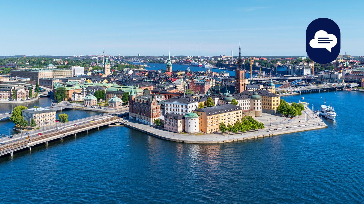 Team Stories: Aerial view of Stockholm, showcasing historic buildings and the surrounding water