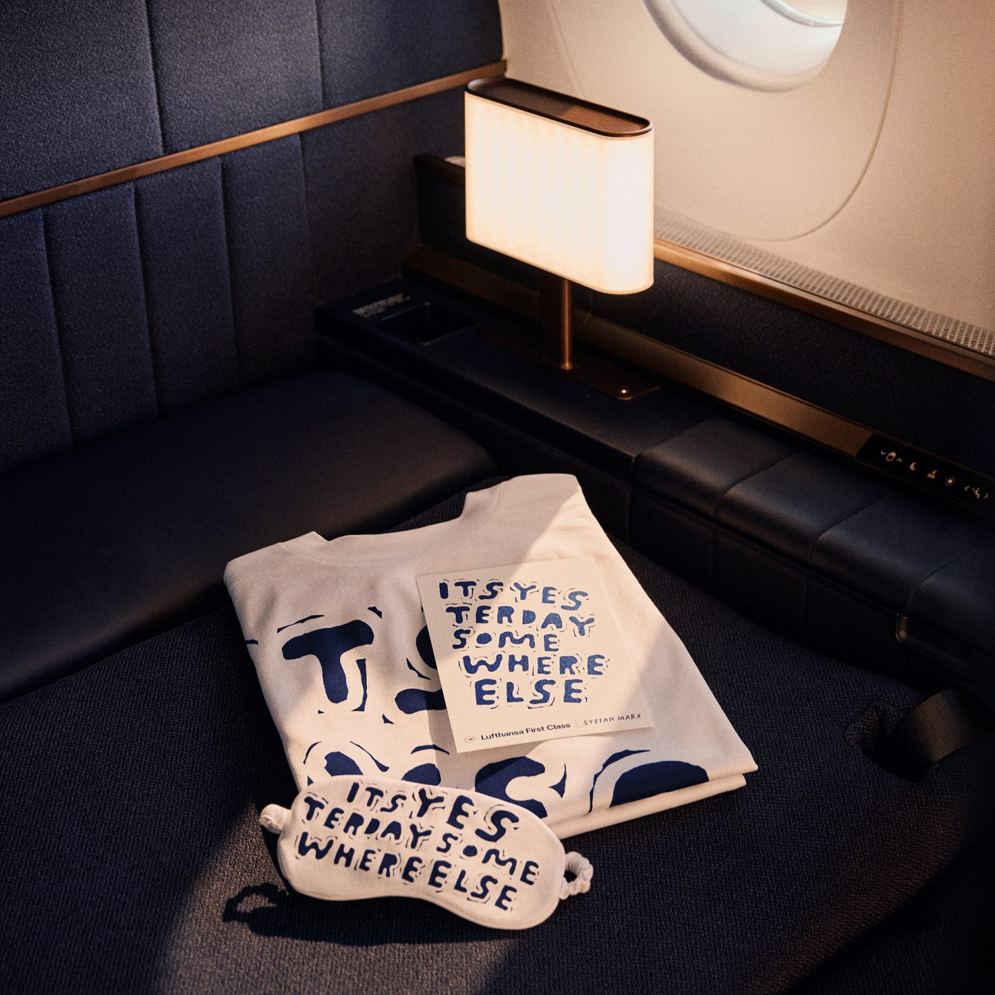 The new First Class loungewear placed on a First Class seat
