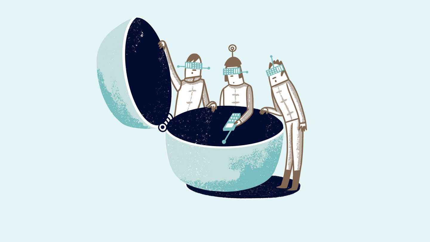 Illustration: Drei Figuren öffnen Seouls Zeitkapsel